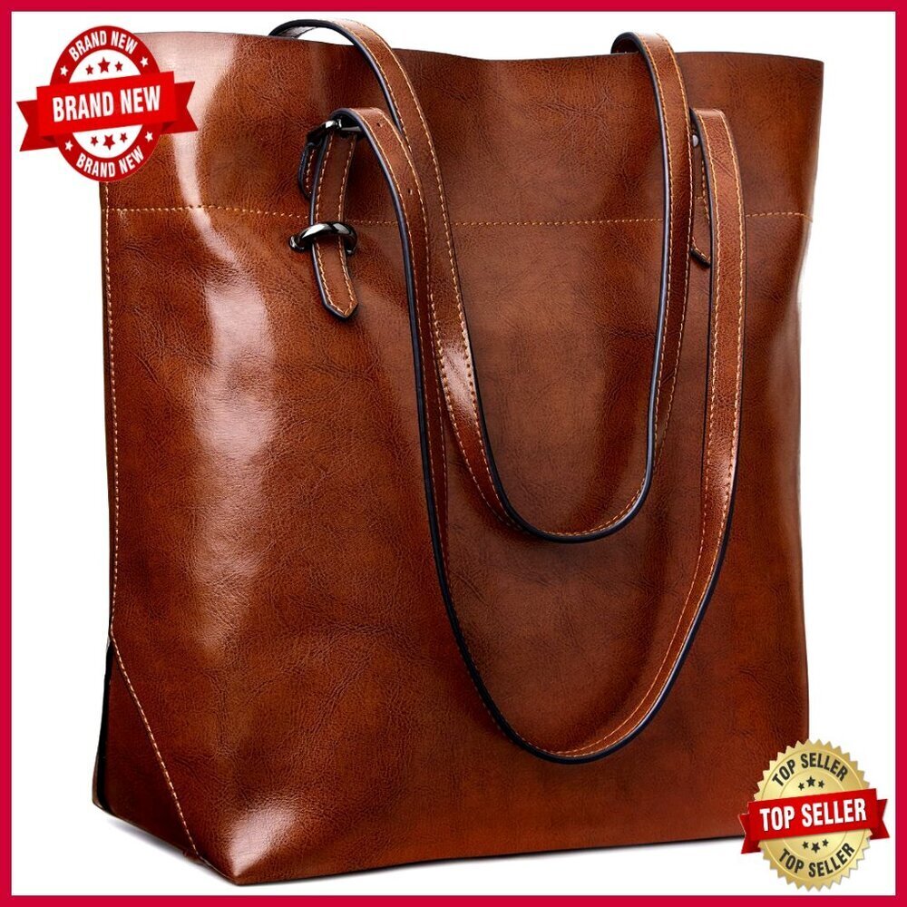 Large Genuine Leather Tote Bag with Zipper Closure & Adjustable Straps